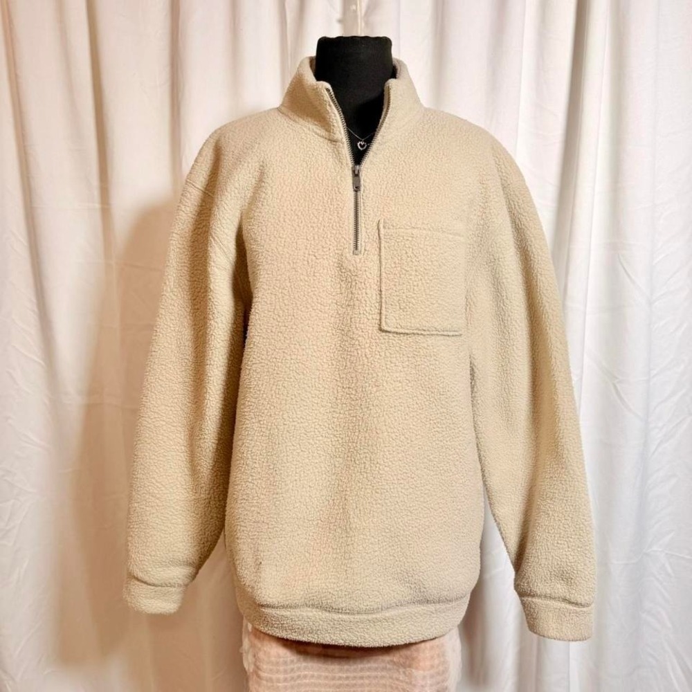 GAP Beige Sherpa Fleece Quarter Zip Pullover‎ Men's M